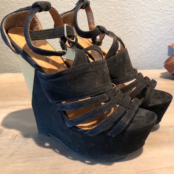 SOLD! Qupid Black Strapy Wedges - Picture 2 of 4